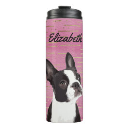 Roze Gold Boston Terrier Hondenliefhebber Diernaam Thermosbeker
