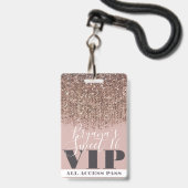 Roze Gold Bronze Glitter Glam Sweet 16 VIP Pass Badge (Front with Lanyard)