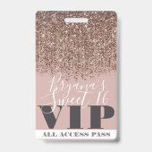 Roze Gold Bronze Glitter Glam Sweet 16 VIP Pass Badge (Back)
