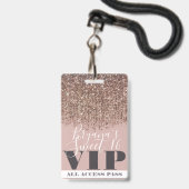 Roze Gold Bronze Glitter Glam Sweet 16 VIP Pass Badge (Back with Lanyard)