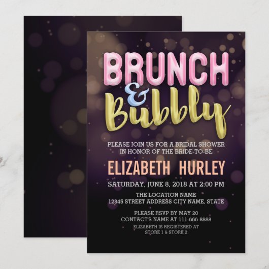 Roze Gold Brunch & bubel Bridal Shower Invitation Kaart (Voorkant / Achterkant)