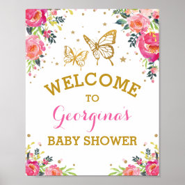 Roze Gold Butterfly Waterverf Flower Welcome Poster
