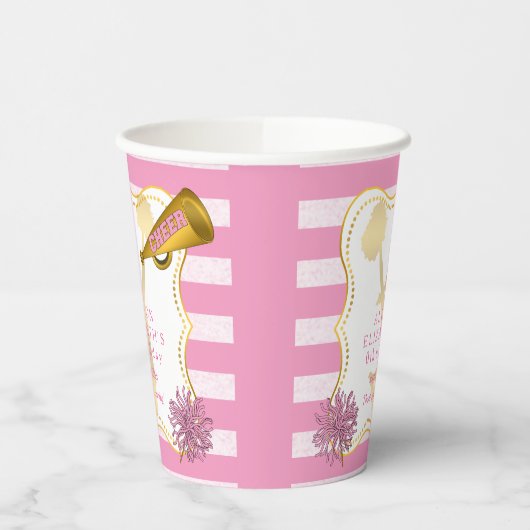 Roze | Gold Cheer Cheerleader Girl Birthday Party Papieren Bekers (Links)