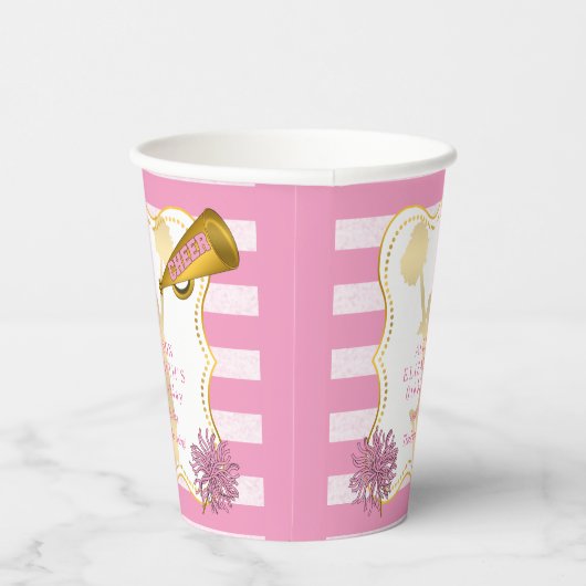 Roze | Gold Cheer Cheerleader Girl Birthday Party Papieren Bekers (Rechts)