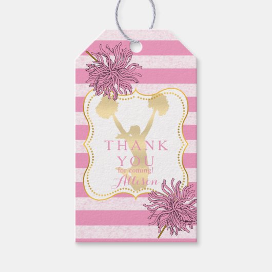 Roze | Gold Cheer Cheerleader Teen Birthday Party Cadeaulabel (Voorkant)