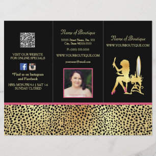 Roze Gold Cheetah drievoudig productprijsbrochure