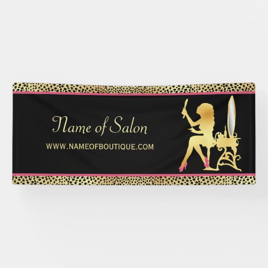 Roze Gold Cheetah print Beauty Boutique Sign Spandoek (Horizontaal)