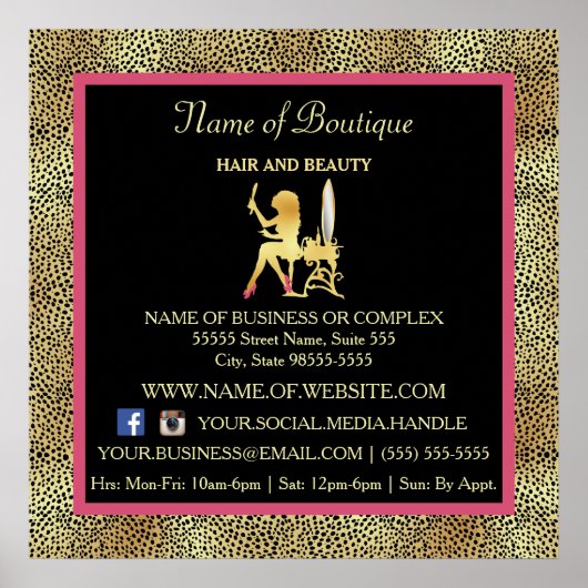 Roze Gold Cheetah Print Boutique Information Sign (Voorkant)