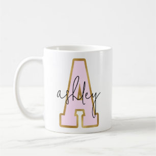 Roze Gold College Varsity Letter Monogram A Koffiemok