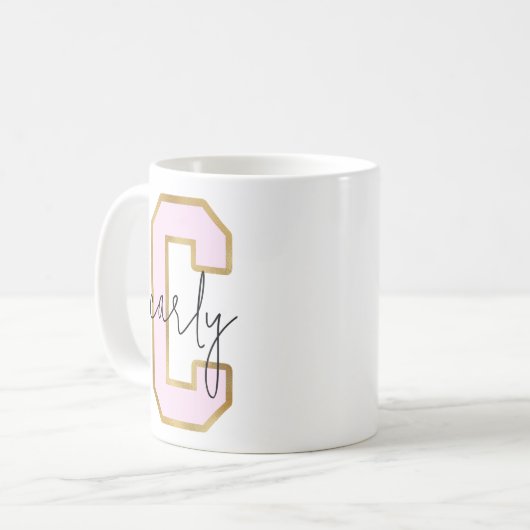 Roze Gold College Varsity Letter Monogram C Koffiemok (Voorkant links)