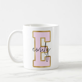 Roze Gold College Varsity Letter Monogram E Koffiemok