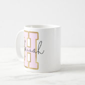 Roze Gold College Varsity Letter Monogram H Koffiemok (Voorkant links)