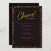 Roze & Gold Confetti 21e verjaardag uitnodiging (Voorkant / Achterkant)