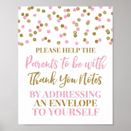 Roze Gold Confetti Adres en Envelope Baby shower Poster (Voorkant)