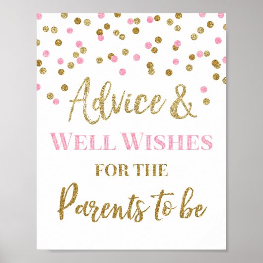 Roze Gold Confetti Advice voor ouders als teken Poster (Voorkant)