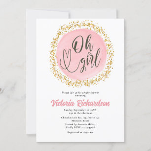 Roze Gold Confetti Baby shower Oh meisje Uitnodigi Kaart