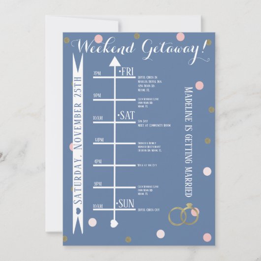 Roze Gold Confetti Bachelorette Weekend Getaway Kaart (Voorkant)