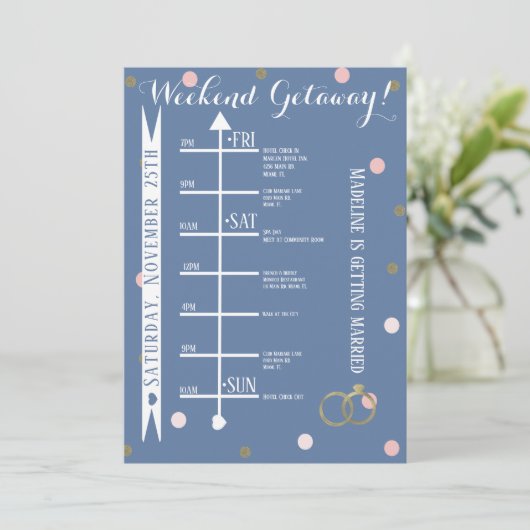 Roze Gold Confetti Bachelorette Weekend Getaway Kaart (Staand voorkant)