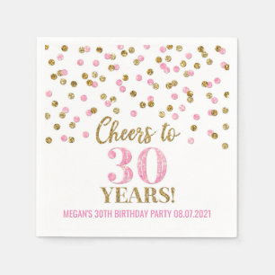 Roze Gold Confetti Cheers tot 30 jaar 's avonds Servet