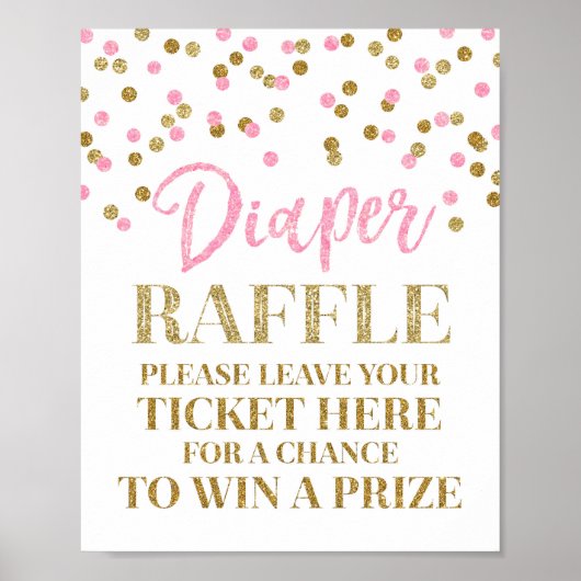 Roze Gold Confetti Diaper Raffle Baby shower Sign. Poster (Voorkant)