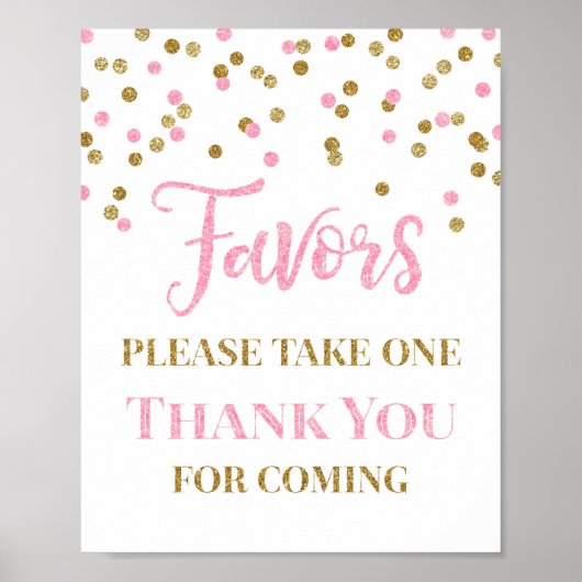 Roze Gold Confetti Favors Baby shower Sign Poster (Voorkant)