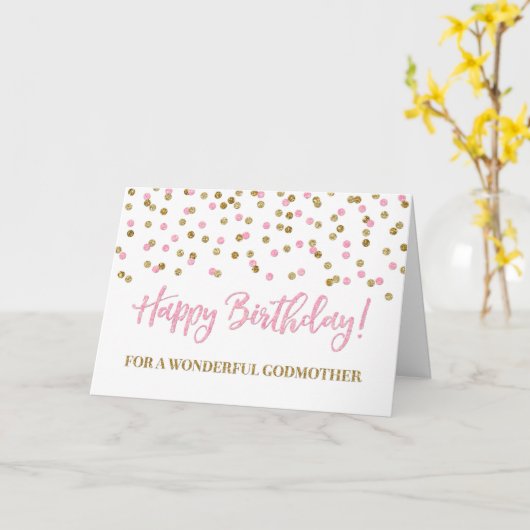 Roze Gold Confetti Godmoeder Birthday Kaart (Gele Bloem)