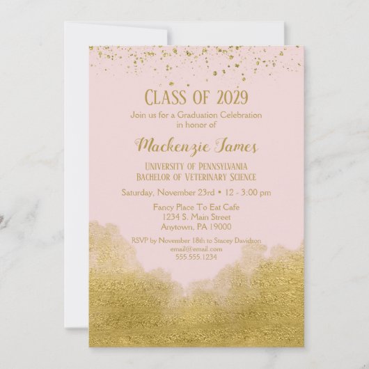 Roze Gold Confetti Graduation Party Invitation Kaart (Voorkant)
