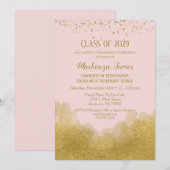 Roze Gold Confetti Graduation Party Invitation Kaart (Voorkant / Achterkant)