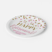 Roze Gold Confetti Happy Retirement Papieren Bordje (Gekanteld)