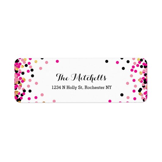 Roze + Gold Confetti Party Return Address Labels (Voorkant)