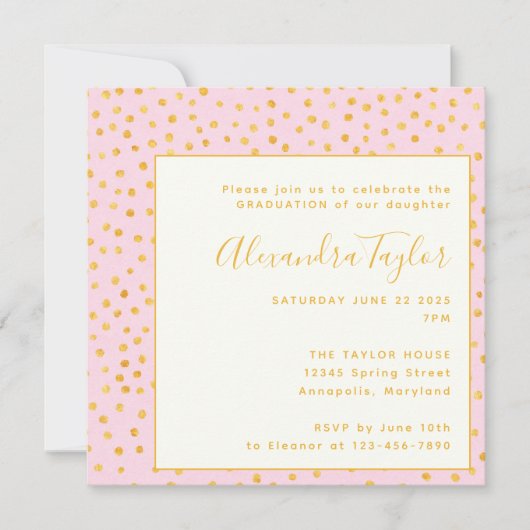 Roze Gold Confetti Polka Dots Graduparty Kaart (Voorkant)