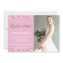 Roze Gold Confetti Quinceanera foto 15e verjaardag