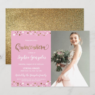 Roze Gold Confetti Quinceanera foto 15e verjaardag Kaart