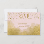 Roze Gold Confetti RSVP Weddenschap Reactie (Voorkant)