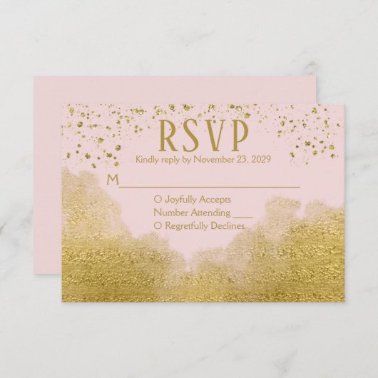 Roze Gold Confetti RSVP Weddenschap Reactie (Voorkant / Achterkant)