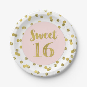 Roze Gold Confetti Sweet 16 Birthday Party Papieren Bordje