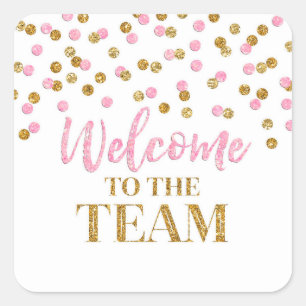Roze Gold Confetti Welkom bij het team Vierkante Sticker