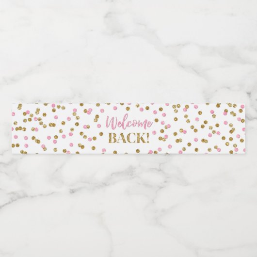 Roze Gold Confetti Welkom terug Waterfles Etiket (Enkel label)