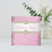 Roze Gold Cream Diamond Gem Elegant Party 2 Kaart (Staand voorkant)