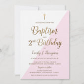 Roze Gold Cross Baptisme 2e verjaardag Uitnodiging (Voorkant)