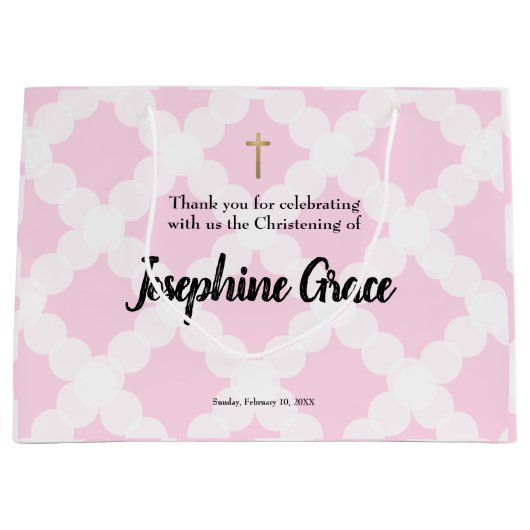 Roze Gold Cross - op maat gesneden babymeisje Chri Groot Cadeauzakje (Voorkant)