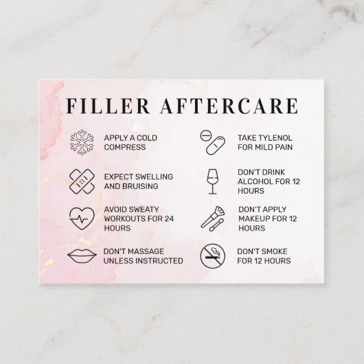 Roze Gold Custom Logo Filler Aftercare Card Visitekaartje (Achterkant)
