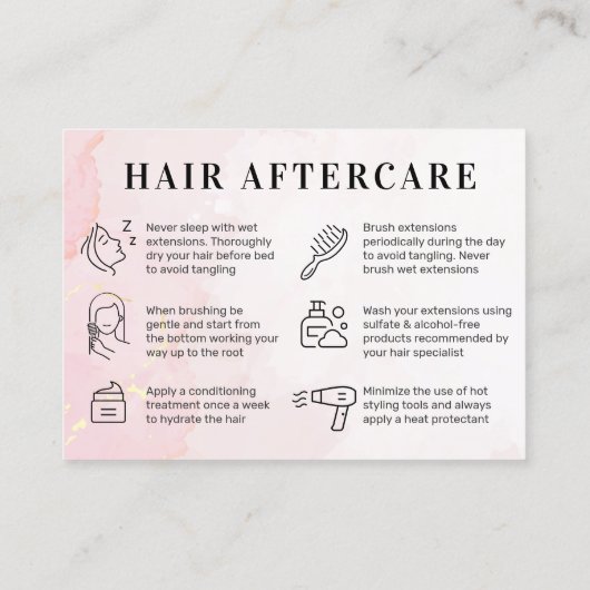 Roze Gold Custom Logo Hair Aftercare Card Visitekaartje (Achterkant)