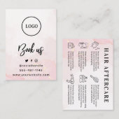 Roze Gold Custom Logo Hair Aftercare Card Visitekaartje (Voorkant / Achterkant)