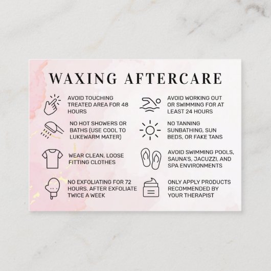Roze Gold Custom Logo Waxing Aftercare Card Visitekaartje (Achterkant)