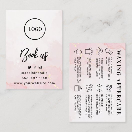 Roze Gold Custom Logo Waxing Aftercare Card Visitekaartje (Voorkant / Achterkant)
