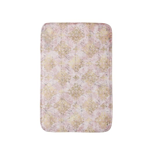 Roze Gold Damask  Handschrift Ephemera Badmat (Voorkant Verticaal)