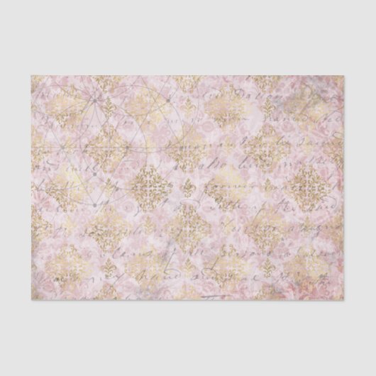 Roze Gold Damask-handschriftenontkoppeling Tissuepapier (Voorkant)