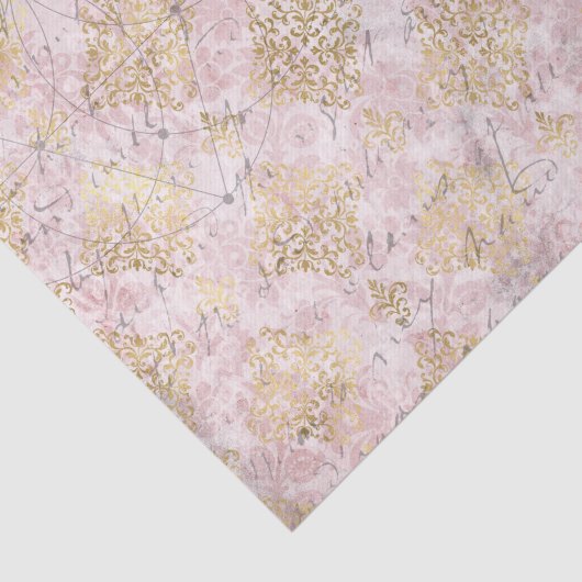 Roze Gold Damask-handschriftenontkoppeling Tissuepapier (Detail)