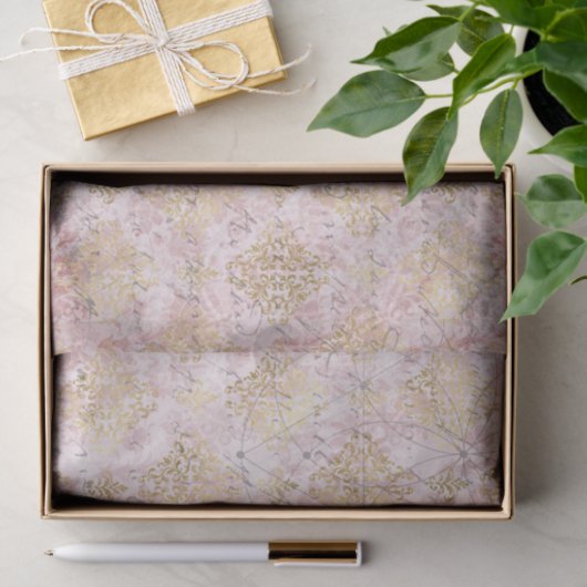 Roze Gold Damask-handschriftenontkoppeling Tissuepapier (Geschenk)